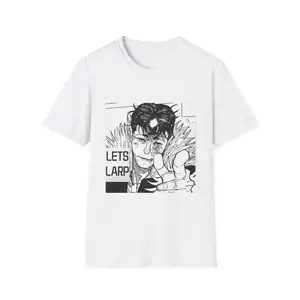 Lets Larp Anime Boy T-Shirt | Manga Character Illustration, Monochrome Graphic