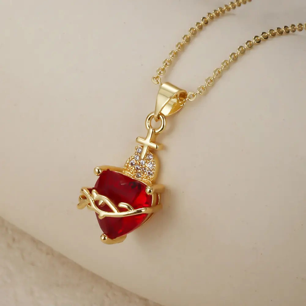 1pc Red Cubic Jesus Sacred Heart Necklace for Women with Christ Cross Pendant, Faith Accessories, Gift for girlfriend , Elegant Necklace, Dainty Religious Jewelry, Polished Finish, Highquality Pendant, Women's Cross Pendant