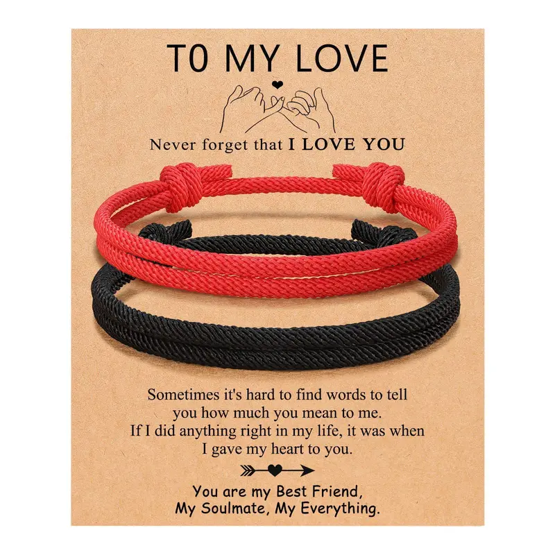 2pcs Simple Adjustable Rope Couples Bracelets Set, For Women, Men, Boyfriend, Girlfriend, Soulmate, Husband, Wife, Love,Anniversary Valentines Day Birthday Party Gift