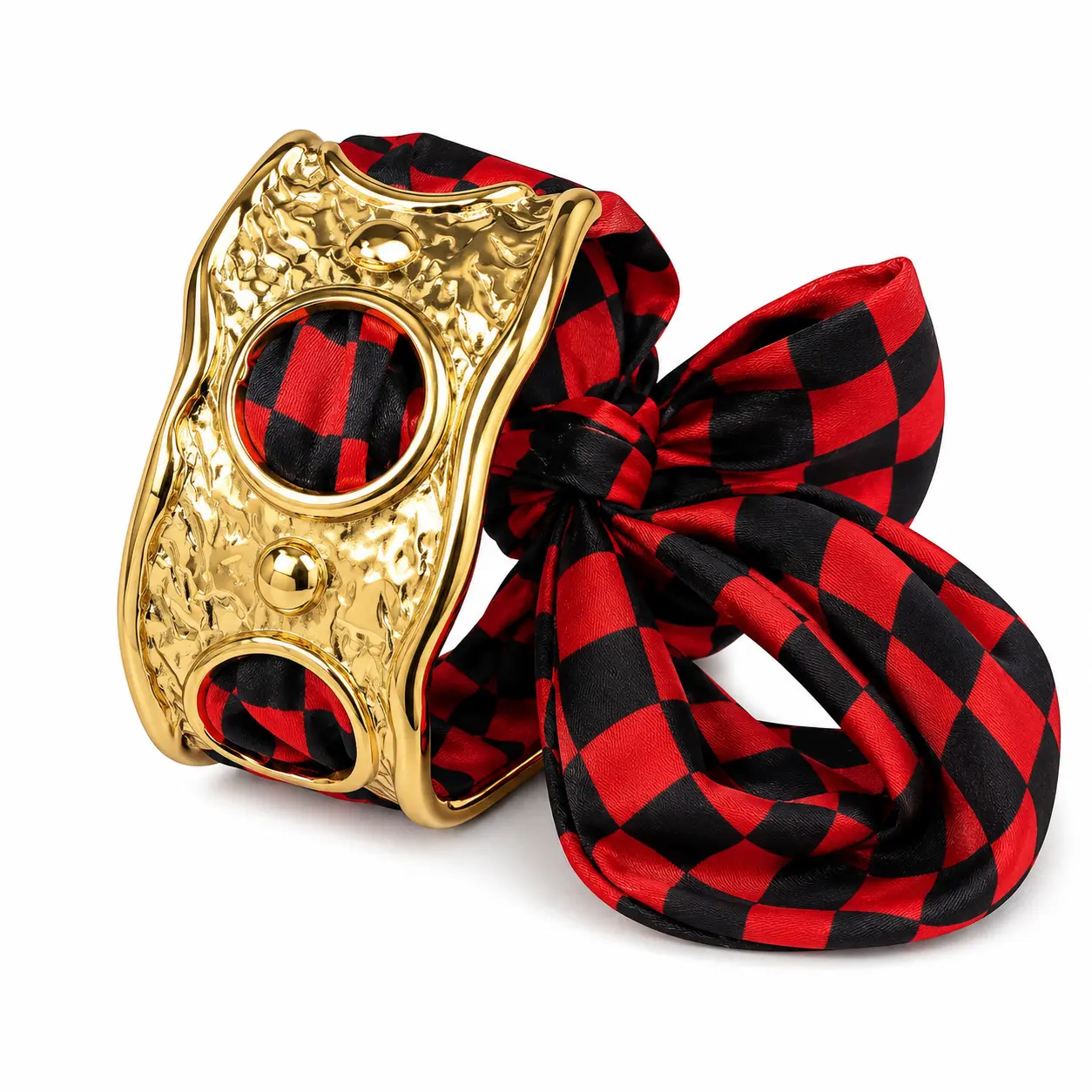 Red & Black Checkered Scarf Cuff Bracelet