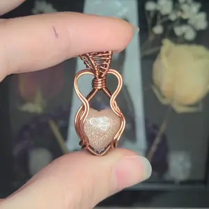 Sunstone Heart Pendant in Antiqued Copper wire