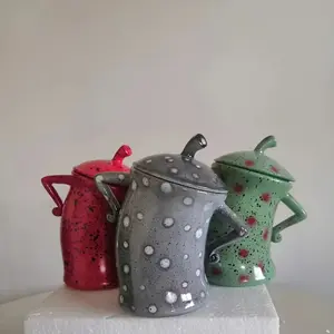 Quirky Teapot with Golden Accents - Whimsical Resin Teapot with Twisted Ear Closure, Ideal for Halloween, Christmas, Easter, Valentine's Day Kitchenware Teacup