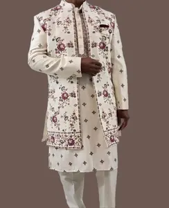 Men 3-Piece ethnic Indo Western with floral embroidery | Ethnic social and wedding wear