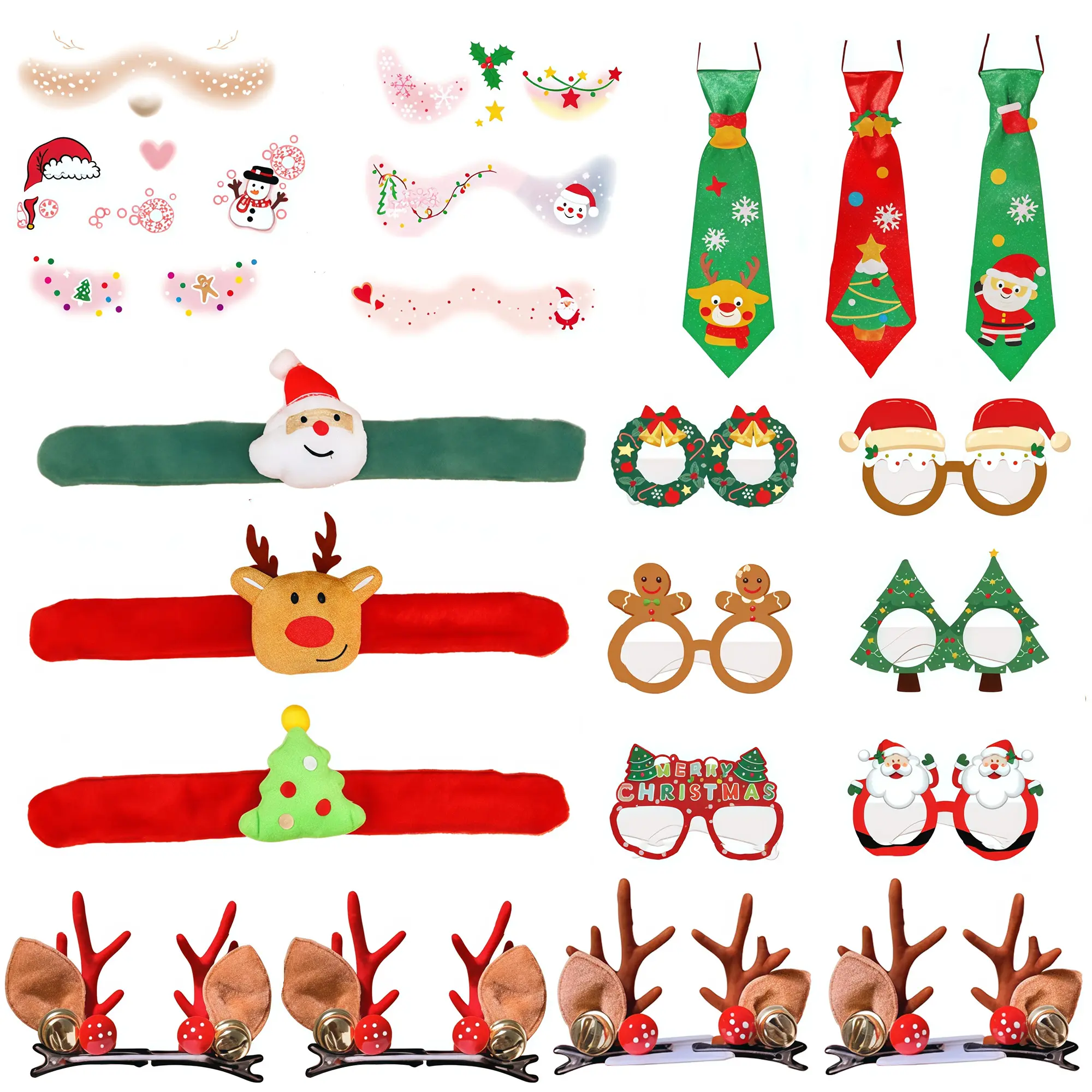 Christmas Party Supplies Set, Christmas Photo Booth Props with Glasses & Headbands, Xmas Costume Accessories Kit for Family Holiday Party, Kids Christmas Party Decorations