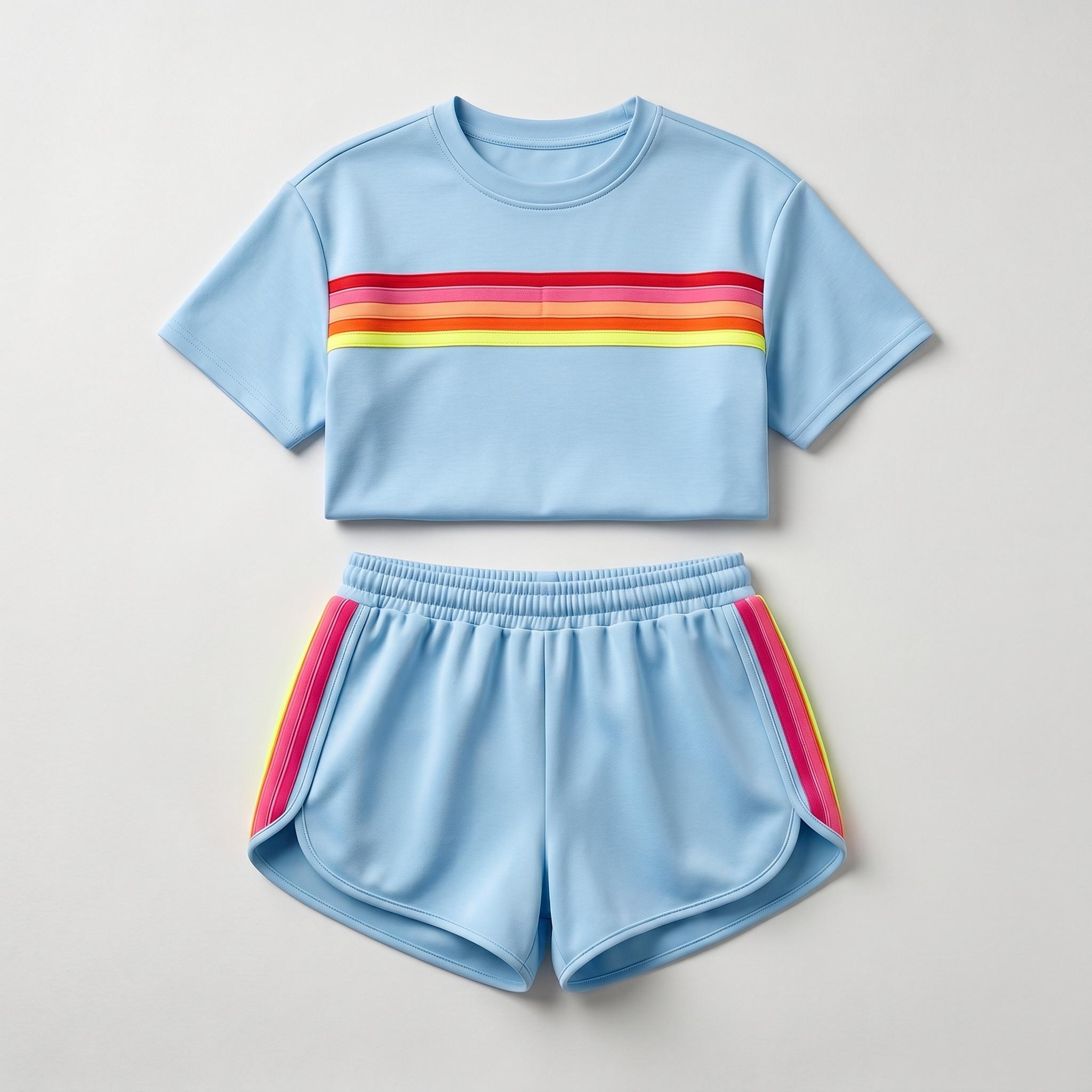 Women's Short 2-Piece Rainbow Strip Outdoor Sportswear Set - Loose Fit Crop Top & Bottoms, Solid Round Neck, Short Sleeves, Lightweight Breathable Blend Clothing, Baby Blue, Baseball Use, Light Spandex Women's Clothes tiktokshopspringglowup, 2 Piece Sets, Women's Short 2-Piece Rainbow Strip Outdoor Sportswear Set - Loose Fit Crop Top & Bottoms, Solid Round Neck, Short Sleeves, Lightweight Breathable Blend Clothing, Baby Blue, Baseball Use, Light Spandex Women's Clothes tiktokshopspringglowup, 2 Piece Sets,