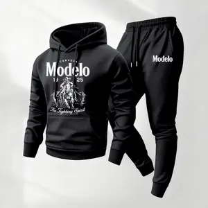 Men's The Fighting Spirit Print Hoodie and Drawstring Sweatpants Set,Menswear,Casual Athletic Long Sleeve Hooded Jacket & Trousers for Fall & Winter,Men's Clothing for Daily Wear,Sportswear Indoor Outdoor,Tracksuit, Athleisure Summer Clothes