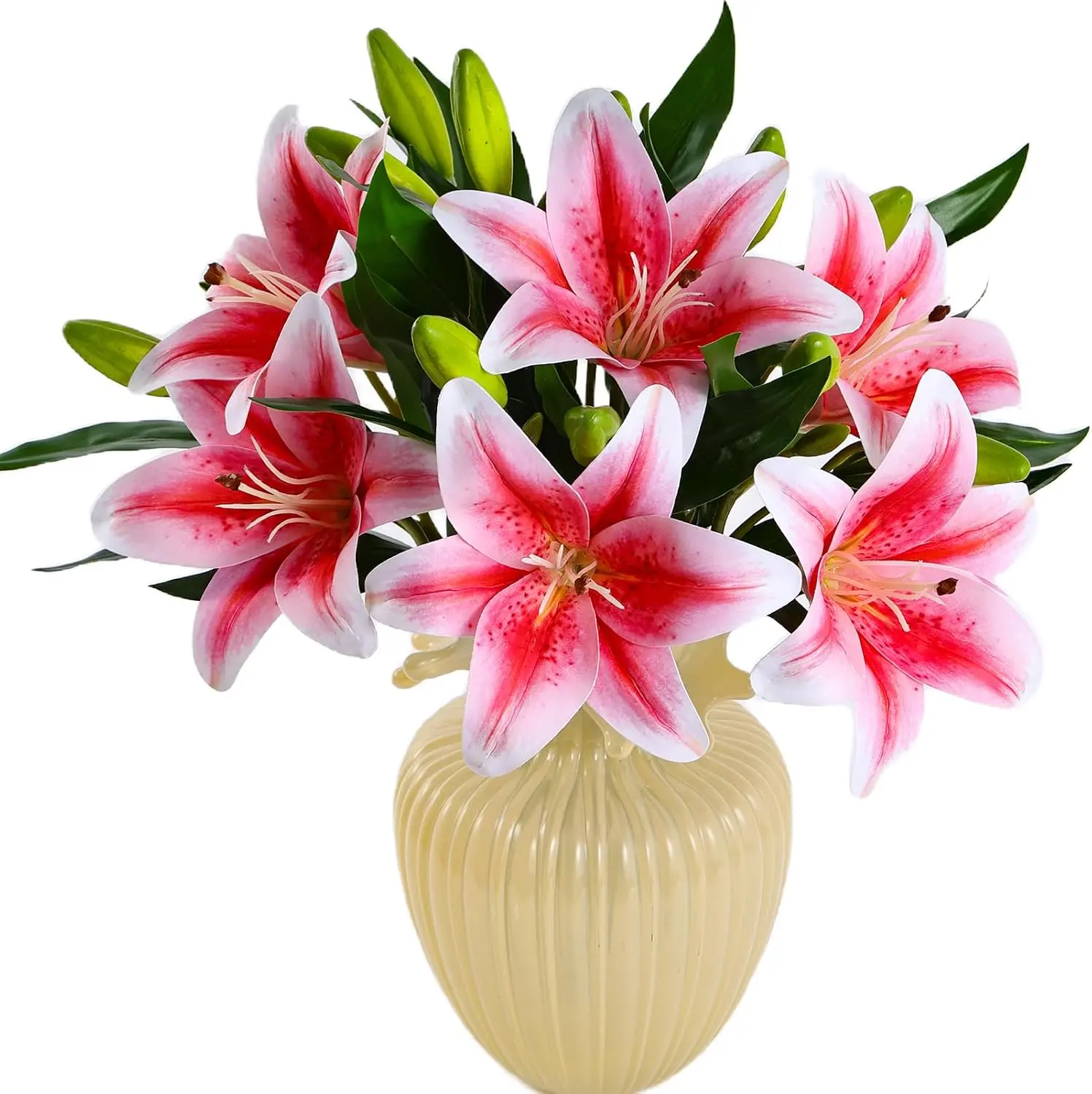 6 Pcs Real Touch Pink Artificial Tiger Lily Flower Bouquets with Stems, for Wedding Arrangements, Home Table Centerpieces