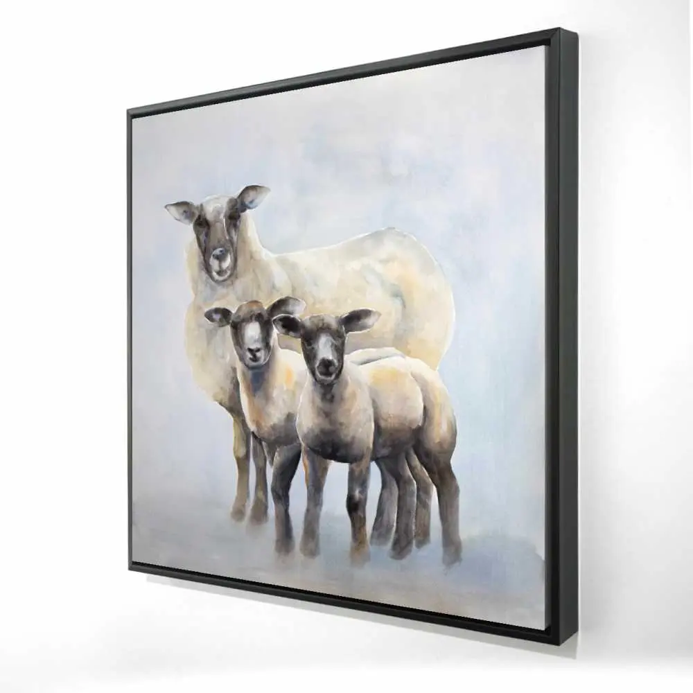 212 MAIN 36x36 in. Framed Wall Artwork - Beige Sheep Family Animal Scene Print, Beautiful Illustrations Wall Arts, Ready-to-Hang Modern Home Decor, Rustic Farmhouse Nursery Gift