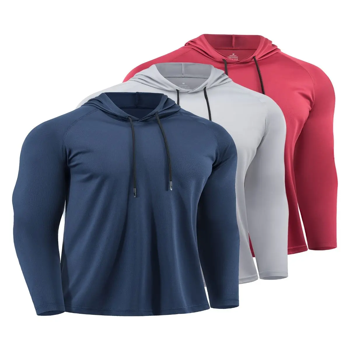 [3pcs Quick-Dry Hoodies] 3pcs Men's Breathable Hooded Sweatshirts | Polyester Knit Fabric, Solid Color Long Sleeve Fishing Hoodies For Daily Exercise, Running, Cycling, and Basketball Activities