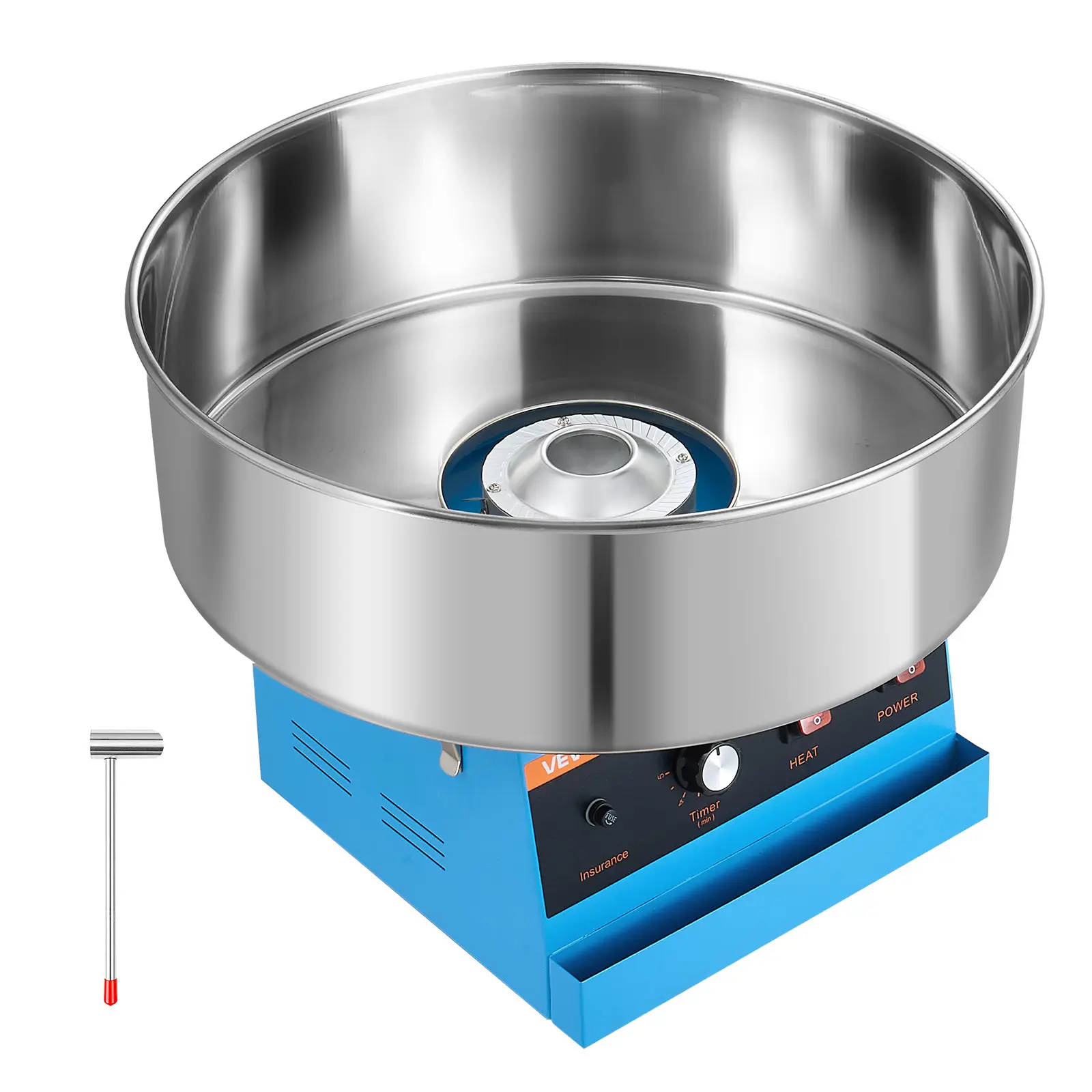 VEVOR Commercial Cotton Candy Machine - 1000W Power Corded Device, 20.5 in Stainless Steel Bowl, Includes Scoop & Storage Tray, Makes Candy Floss for Home Users & Birthday Parties, Easy to Operate