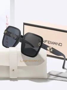 Linfemand Classic Square Gradient Fashion Couple Glasses, Luxurious Rhinestone Flower Decor, Summer Casual Vacation Travel Gift, Rhinestone Decorated Sunglasses