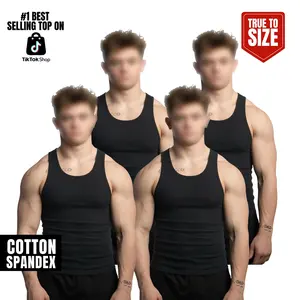 Set of 4 men’s sleeveless tank tops — solid-color sleeveless shirts made from medium-stretch fabric, suitable for home and casual wear; men’s tank tops, sleeveless tanks,summervibes