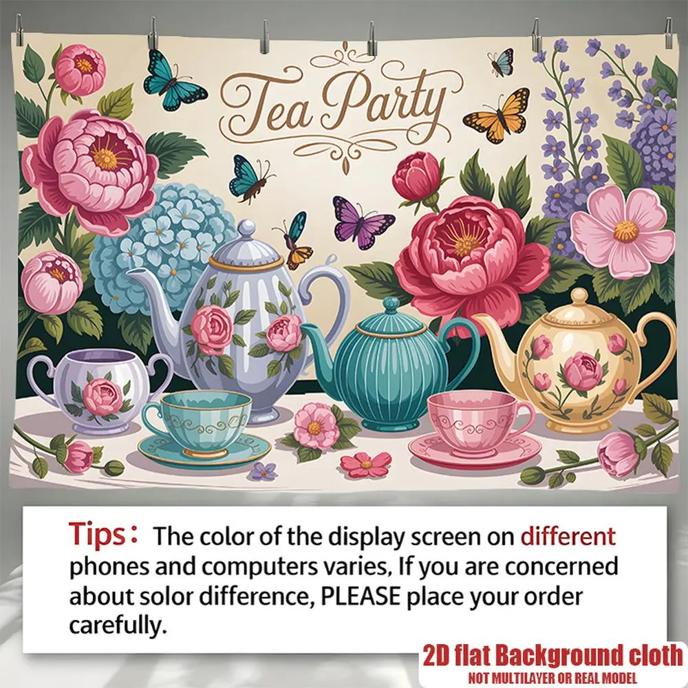 1pc Elegant Pastel Multicolor Durable Polyester 2D Flat Tea Party Banner - Home & Festive Party Supplies Backdrop, Birthday Photo Prop for Youngsters, All-Season Use