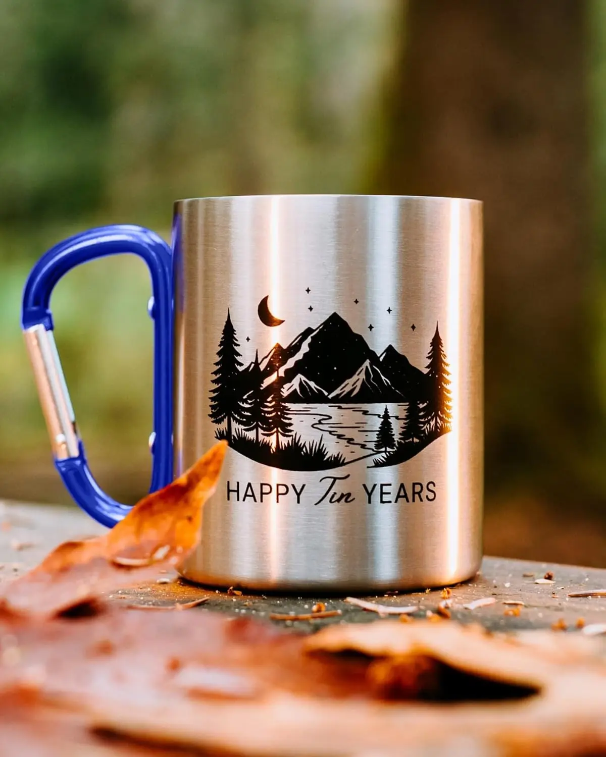 10 Year Anniversary Tin Gifts for Him – Tin Anniversary for Husband - 8-12oz Aluminum Mug with Carabiner Handle – 10th Anniversary for Couple (Royal Blue 12oz)