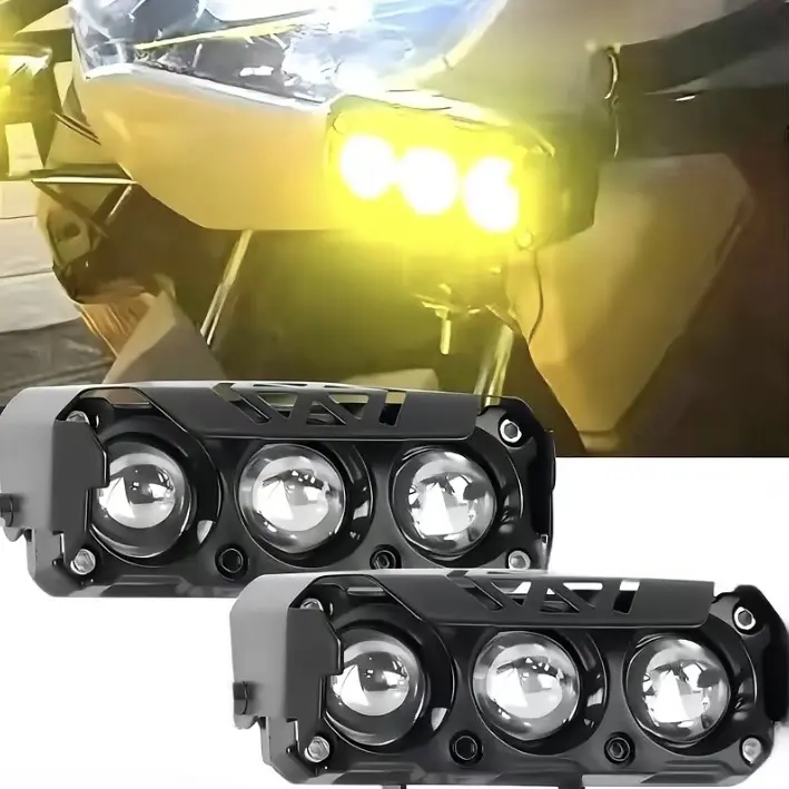Motorcycle LED Spot Lights - Dual-Color Hi/Low Beam Fog Lamps, Mini Lens Headlights, 12/24V Power LED Driving Lights for Cars Trucks