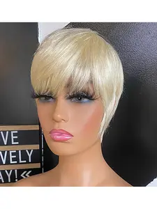 Pixie Short Hair Wig, 6 Inch 613 Color 180% Density Human Hair, Suitable for Women Daily Use, Parties, Role Play