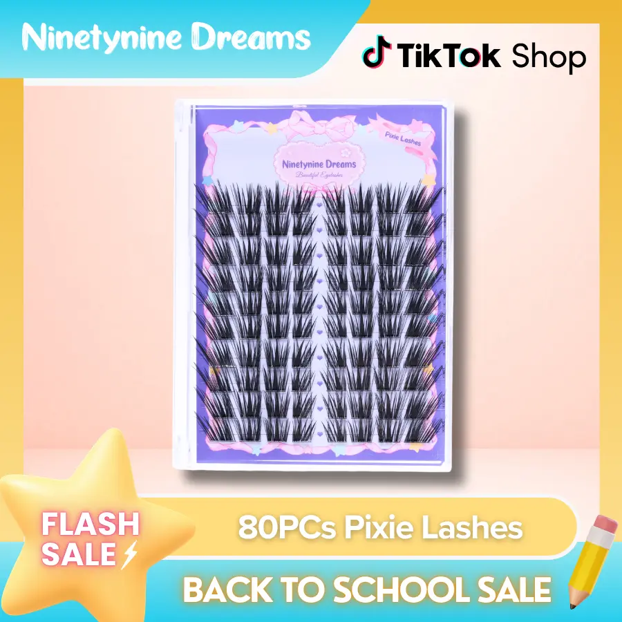 Ninetynine Dreams 80PCs Pixie Lashes | Dramatic Wispy 12-16mm Pre-Mapped Manhua Cat Eye False Eyelashes, Ultra-Thin Black Band, Lightweight Waterproof Long-Lasting Reusable Lash Clusters — Beginner Friendly Makeup Must-Have