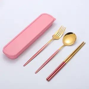 Portable Stainless Steel Cutlery Set 24 PCS Travel Utensils with Case Foldable Spoon Fork Knife Chopsticks for Camping Hiking Picnic Office School Ideal for Students Adults Outdoor Gift Reusable Leak-Proof Wooden Lunch Box Set de platos warmer titanium