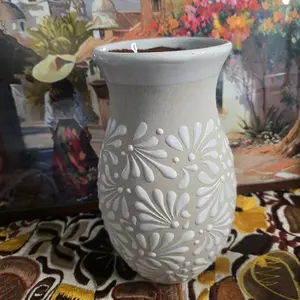 White Talavera Vase- 9 in