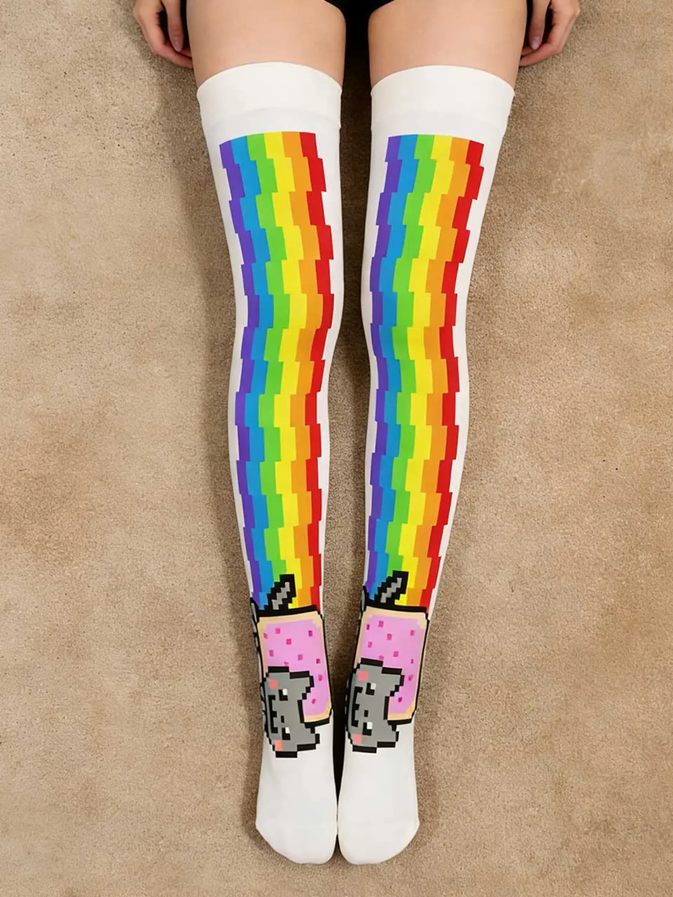Cute Cosplay Stockings, Fashion Streetwear Y2K Style, Vintage Harajuku Punk Cartoon Print Socks with Prints, Retro 2000s Emo Girl Accessories