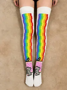 Cute Cosplay Thigh High Stockings, Fashion Streetwear Y2K Style, Vintage Harajuku Punk Cartoon Print Socks, Retro 2000s Emo Girl Accessories