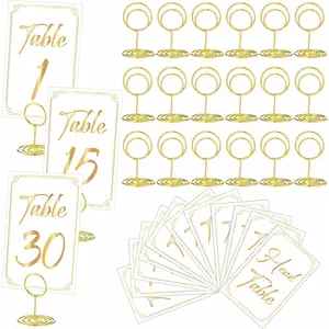 31 Sets Table Number Cards with Holders, 1-30 Numbers  Table Card 2" Place Holder Stand for Wedding Anniversary Birthday Restaurant(Round,White, )
