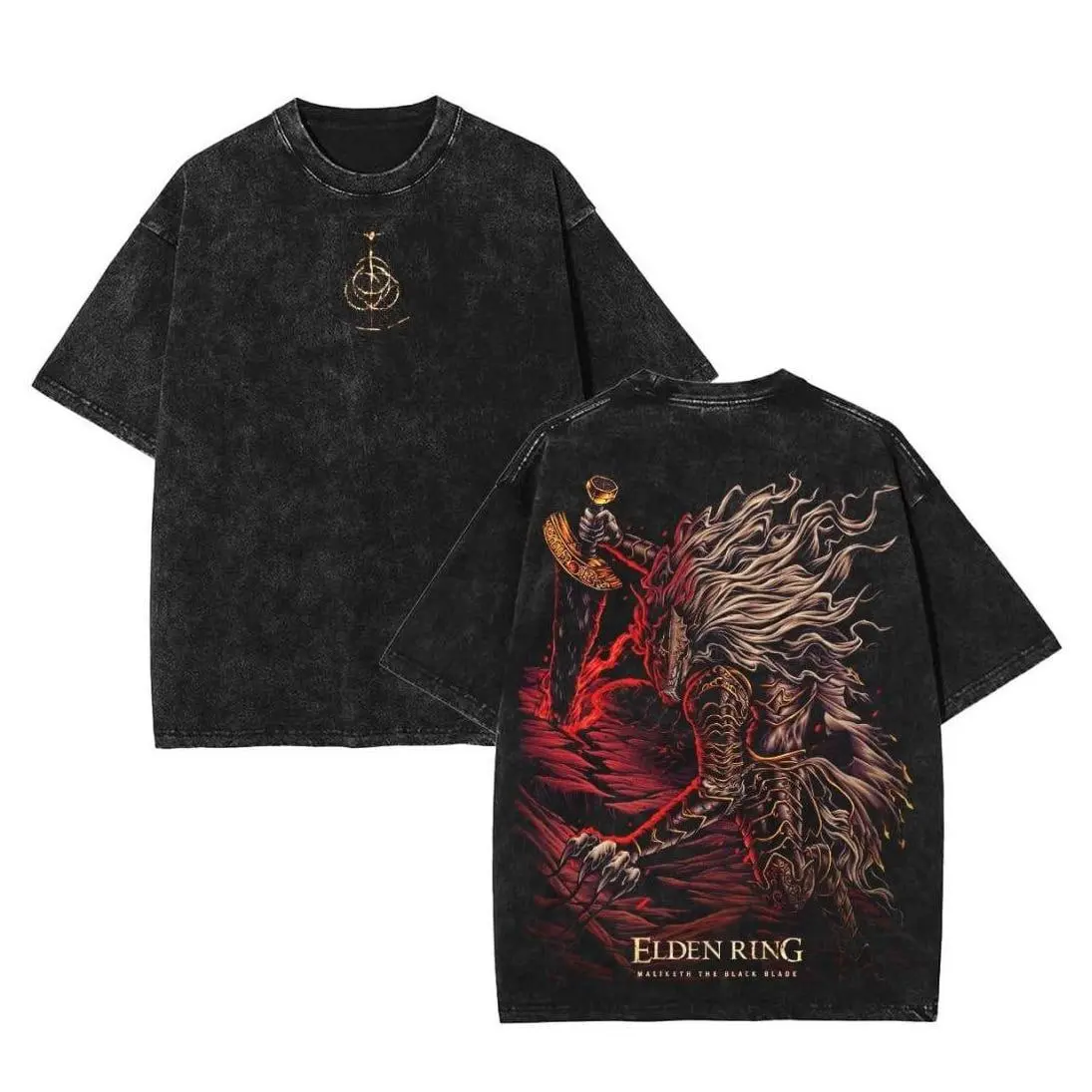 Retro Limited Vintage High quality Maliketh V2, The Black Blade Elden Ring Collection Game, inspried merch and gift washed Tee, Gift For Gamer Fabric Menswear
