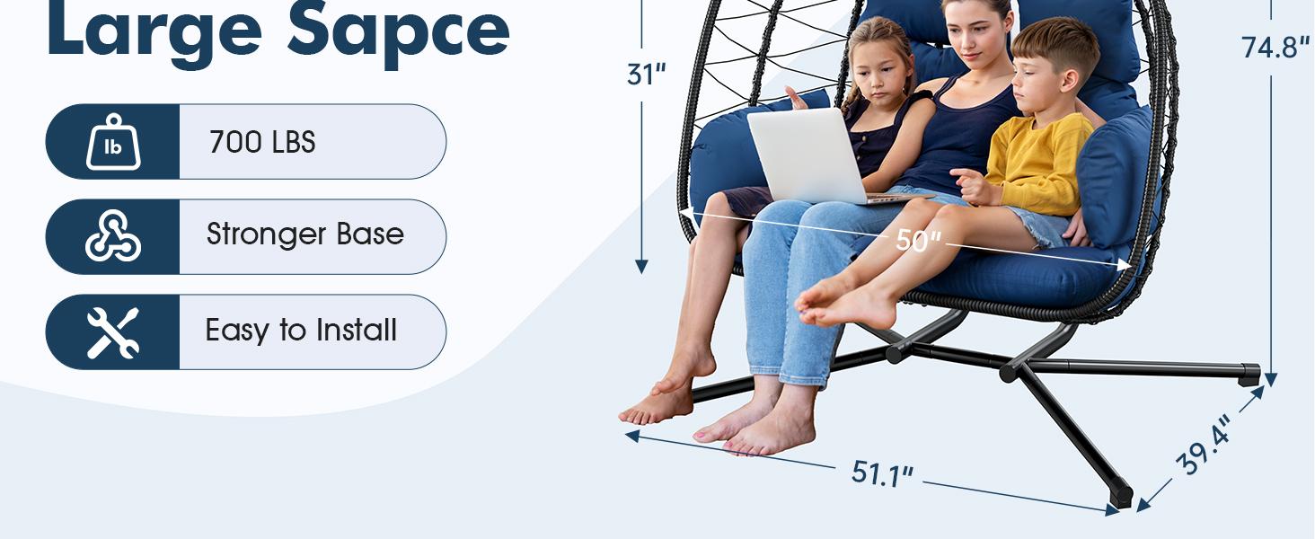 [dealsforyoudays] Double Egg Chair with Stand for Patio, Outdoor Indoor Hanging Swing Chair with Cushions, Wicker Rattan, 700lbs Capacity, Waterproof Sunproof for Balcony Garden Porch, ChristmasGift