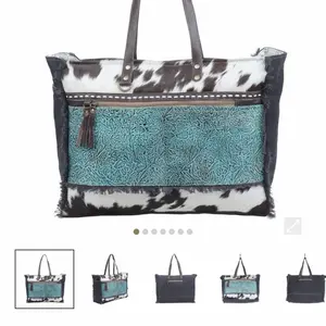 MYRA SEA GRASS HAIR-ON LEATHER TOTE - SPACIOUS COWHIDE BAG WITH EMBOSSED FRONT POCKET FOR EVERYDAY ELEGANCE