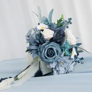 Artificial Flower Navy Blue Bridesmaid Bouquet Bride Flower Bouquet, Used for Weddings, Rituals, Anniversary Decor Decorative