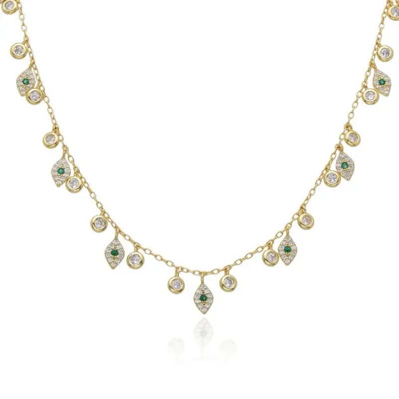 Women's Divine Protection Costume Necklace - Gold-Tone Chain, Vibrant Sparkling CZ Accents, Elegant Gold Aesthetic Design, Luxurious Versatile Fashion Jewelry Accessory
