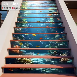 Geometric Pattern Stair Sticker, 13pcs/set Waterproof Self Adhesive Stair Sticker, Removable Wall Sticker for Home Decor