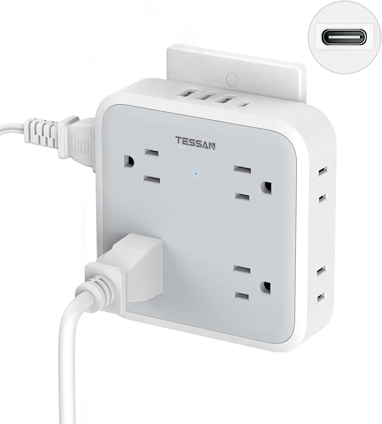【New Arrival 】TESSAN 12 in 1 Outlet Surge Protector Wall Plug Power Strip with 4 USB C Wall Charger 3 Sided Multi Plug for Home Kitchen Dorm Essential