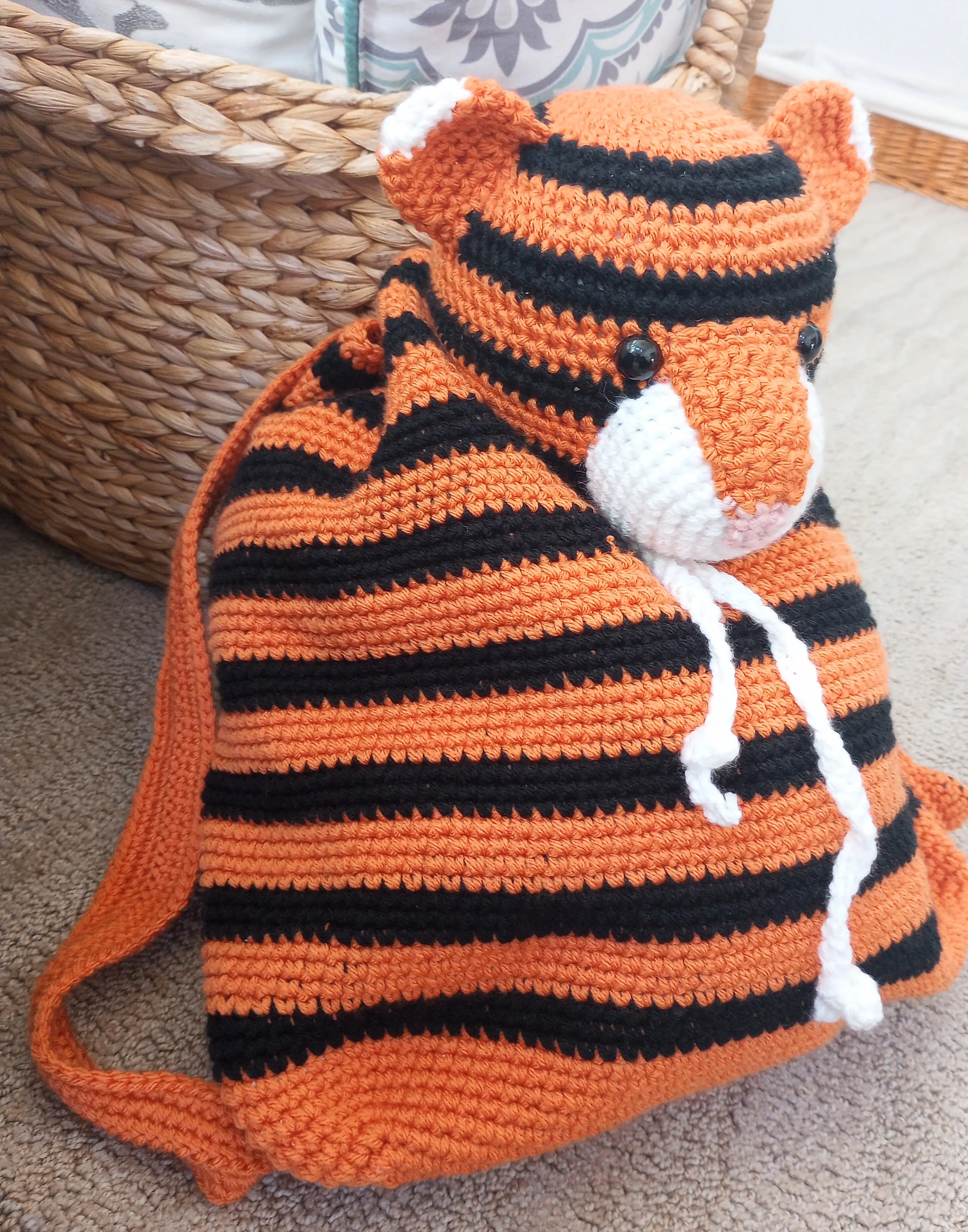 Crocheted Tiger Backpack, Stylish Functional Luggage Bag for Daily Use