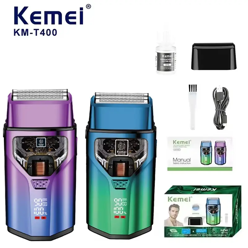 Kemei Km-T400 Electric Shaver for Men, Rechargeable Razor with Precision Trimmer, Ideal for Daily Grooming & Styling Needs