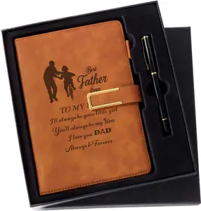 Leather Journal Gift for Dad Custom Notebook for Dad from Daughter Personalized Journal A5 Travel Diary Vintage Leather Sketchbook Fathers Day Christmas for Father Perfect Gifts Box Set with Pen