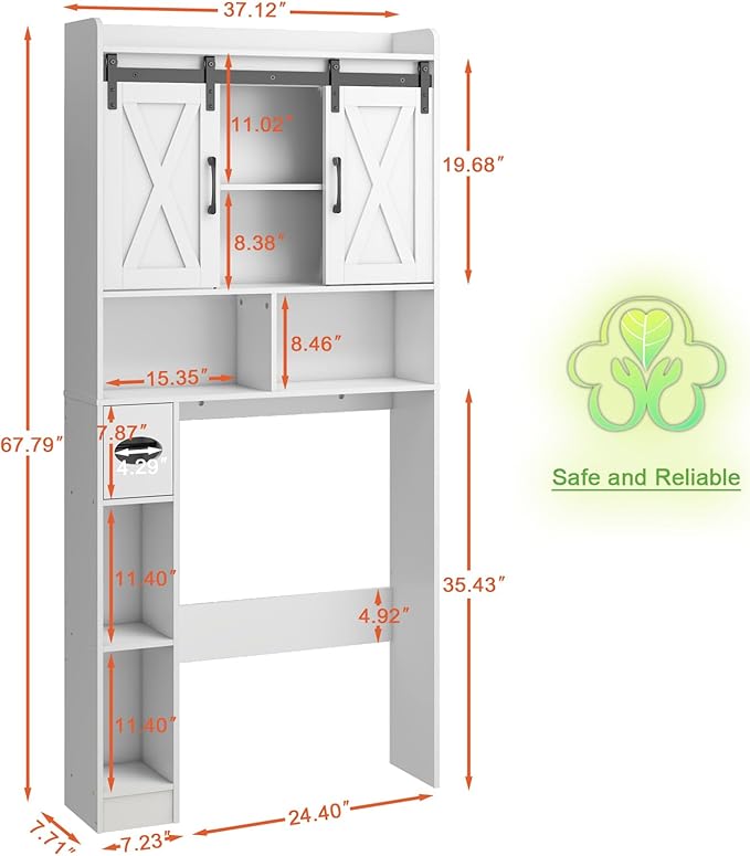 Vabches Wood Over The Toilet Storage Cabinet with Sliding Barn Doors, Farmhouse Bathroom Space Saver Organizer for Small Bathroom Laundry Room Vabches Wood Over The Toilet Storage Cabinet with Sliding Barn Doors, Farmhouse Bathroom Space Saver Organizer for Small Bathroom Laundry Room