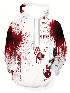 Men's Fashion Casual Long Sleeve Hoodie, Graphic Print Hoodie, Gothic Blood Graffiti Print, Dark Romance Hoodie, Outdoor Hooded Sweatshirt with Drawstring, Kangaroo Pocket, Casual Sports Sweater, Spring, Autumn and Winter, Travel Clothing