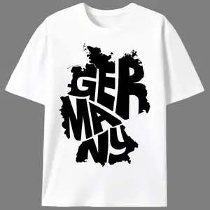 Minimalist Germany Map & "GERMANY" Text Graphic Print Men's T-Shirt, German Heritage Streetwear Casual Short Sleeve Tee for German Descendants & Culture Enthusiasts, Unisex