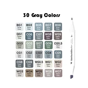 Ginflash Fine&Chisel Tipped Art Marker Gray Tones Brush Pen Sketch Alcohol Based Markers Dual Tip Manga Drawing Art Supplies
