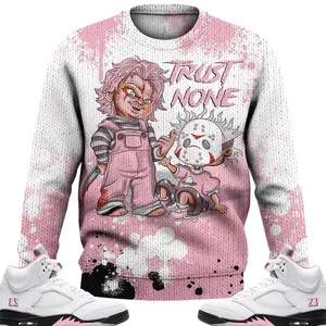 Soft Pink 35th Anniversary 5s Sweater, Sweatshirt Trust No One Scary Outfits Streetwear Unisex Sneaker Matching Tee