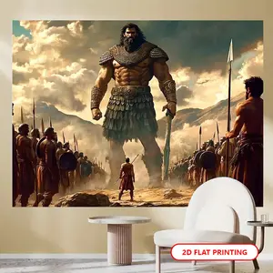 1pc David vs Goliath Backdrop - Biblical Battle Scene 2D Flat Polyester Weather Resistant for Wedding Birthday Garden Party