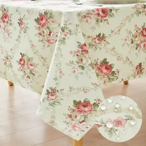 Vintage Floral Rectangle Tablecloth Flower Table Cloth Table Cover Waterproof for Dinner, Pink, 60x84 Inches
