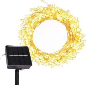 20FT 200LED Solar String Lights, Outdoor Waterproof 8 Modes, Silver Copper Wire Firecracker Fairy Lights | Solar-Powered Decor for Patio, Balcony, Wedding, Christmas (Warm White)