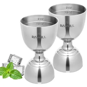 2 PCS Double Shot Measuring Cup Premium 304 Stainless Steel, 1 oz 2 oz Drink Measurer with Measurements Inside for Bartending Cocktails, Bar Measuring Set