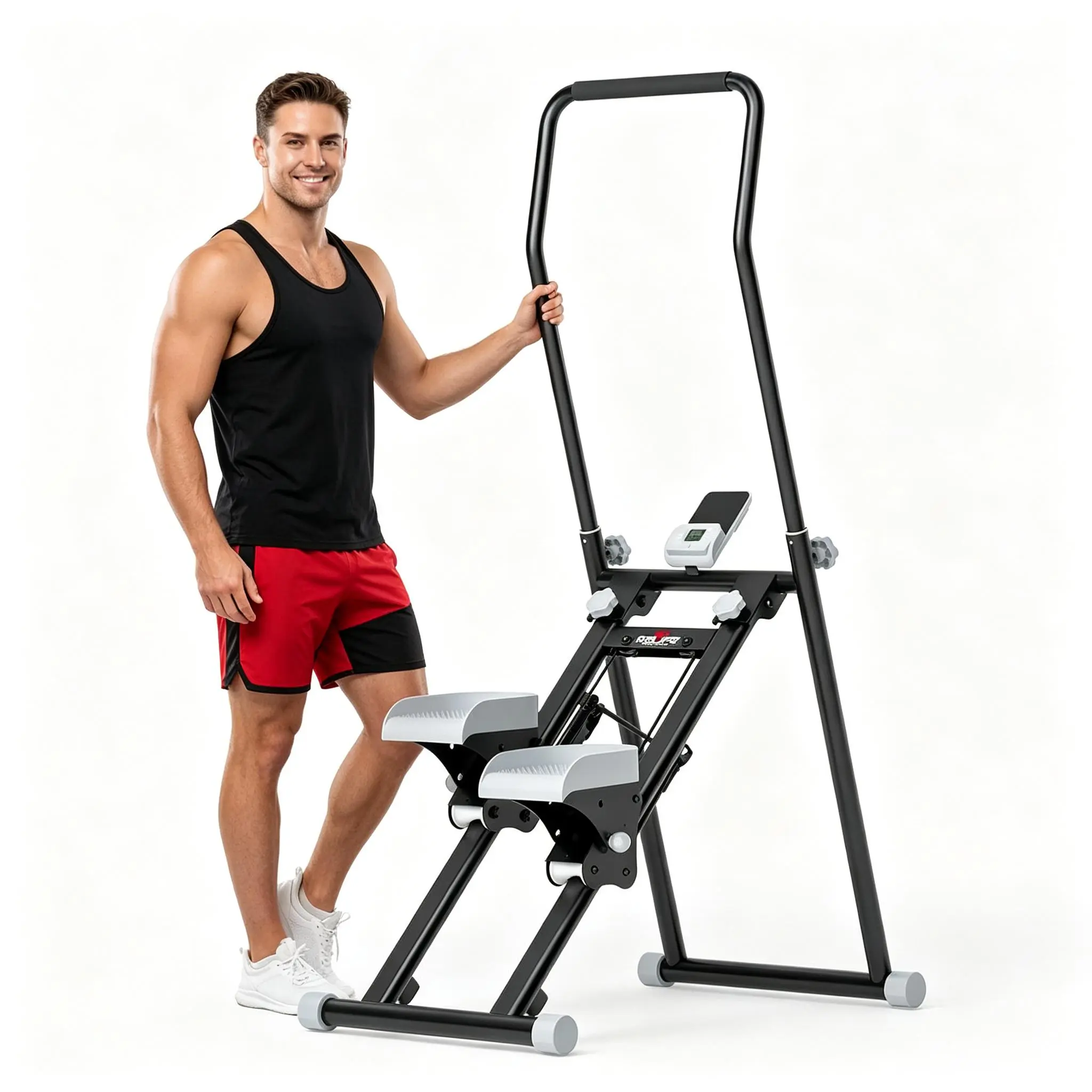 RELIFE Compact Upgraded Stair Stepper Workout Equipment, Home Workout Stairs Master Step Up Machine with Extended Step Range & Adjustable Hand Bars Steppers for Cardio Training