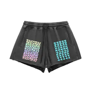 ROCKSTEADY "Leopard Aura" StreetLUXE Snow Washed Raw Edge Drawstring Shorts