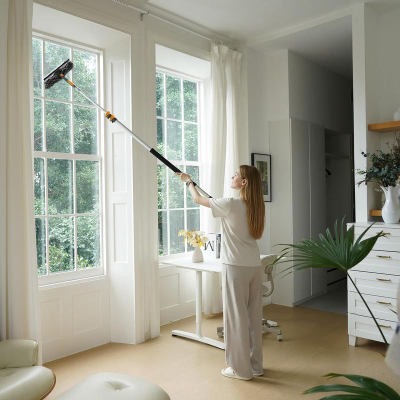 Bestnifly 12Ft Window Squeegee with Extension Poles, 2-in-1 Window Cleaning Kit with Telescopic Pole, Extra-Large 14" Window Squeegee, Window Cleaner Tool with Adjustable Head, for High Window, Glass, RV