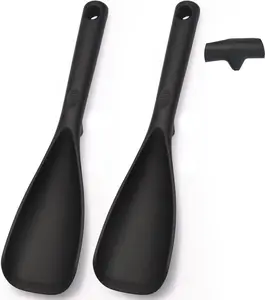 Multifunction Cooking Spoons for Nonstick Cookware, Seamless Design  Spatula Spoon for Mixing, Scoop and Scrape, Dishwasher Safe, 2 Pack, Black