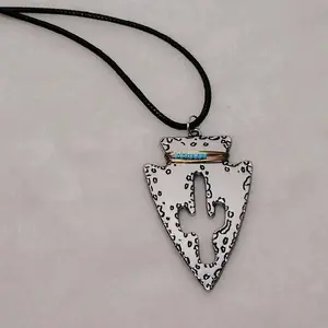 Stunning Arrow Head Necklace with Cactus Cut Out Unique Design Pendant on Black Cord